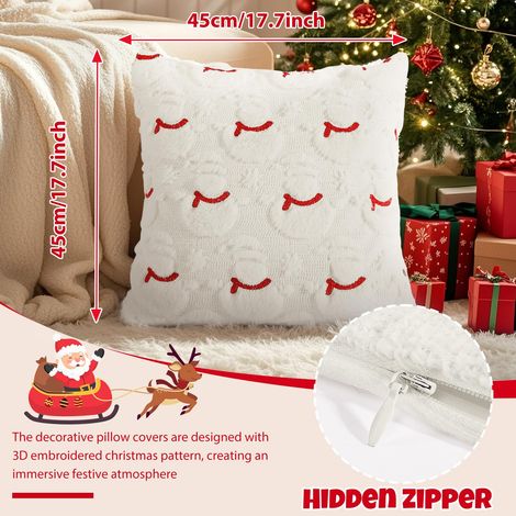 housses de coussin de Noël 45x45cm en velours court doux, motif 3D, pour canapé, coussin décoratif de luxe pour salon ou chambre, bonhomme de neige blanc. (1/3)