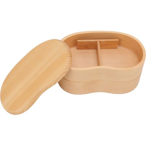 Boîte à bento japonaise à double compartiment en bois avec séparation amovible, idéale pour les étudiants et les employés de bureau. (1/5)