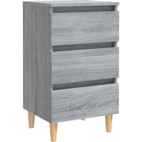 Mesita de noche 3 cajones con patas de madera 40 x 35 x 69 cm madera contrachapada gris DEC033225