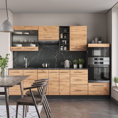 Cucina componibile Fame-Line, Rovere dorato/antracite, 280 cm , PL Antracite, Vicco