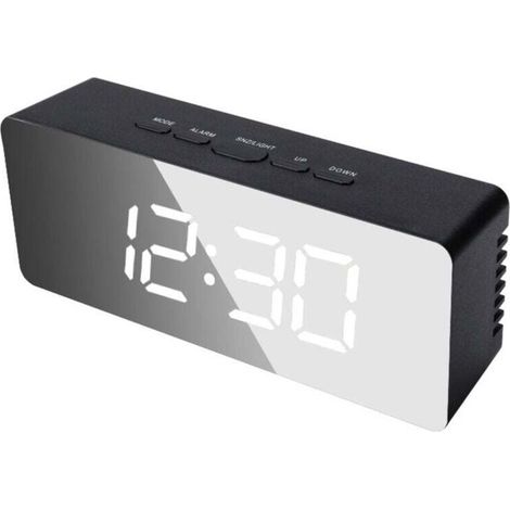 Orologio da tavolo digitale a specchio ZVD nero con LED, visualizzazione di data e temperatura per casa, camera da letto e ufficio, sveglia elettronica - Crezuo