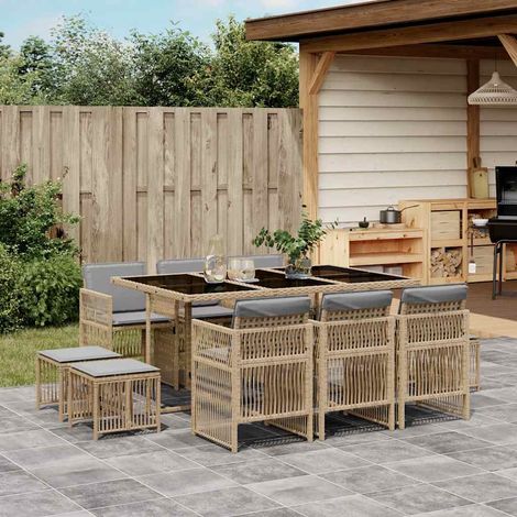 11-tlg. Garten-Essgruppe mit Kissen Beigemischung Poly Rattan (1/5)