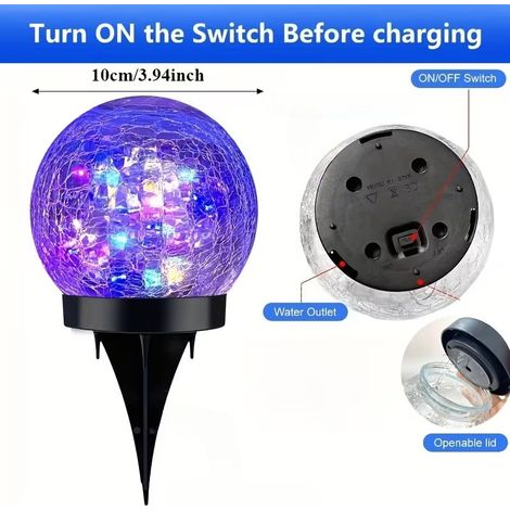 Lampe sphérique craquelée à énergie solaire, lampe de sol extérieure étanche pour patios/fêtes nationales, éclairage paysager pour jardins/terrains de sport/villas (1/5)