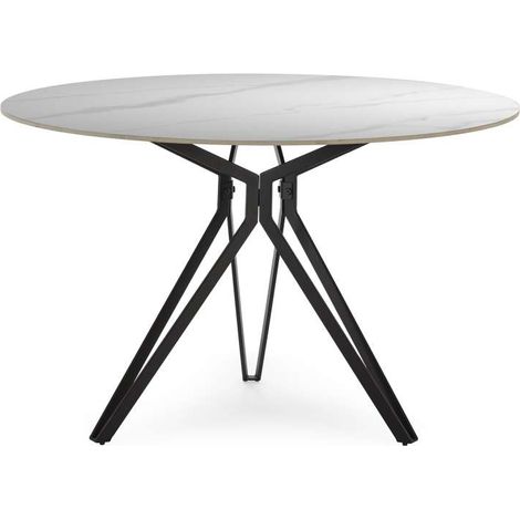 Mesa para comedor redonda fija Md-Malena acabado cerámica blanca, 120cm(ancho) 76cm(altura) 120cm(fondo). (1/5)