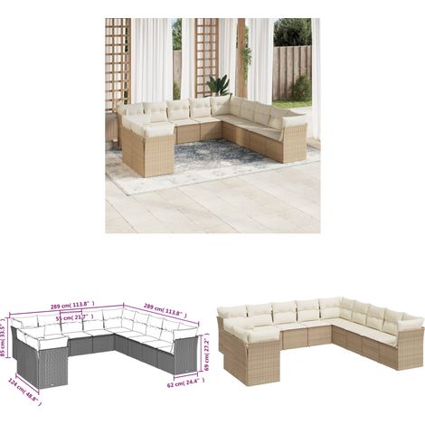 11-tlg. Garten-Sofagarnitur mit Kissen Beige Poly Rattan - Gartensorte - Gartenmöbelset - Lounge Möbel - Outdoor Sofa - Rattan Gartenmöbel - Home & Living (1/3)