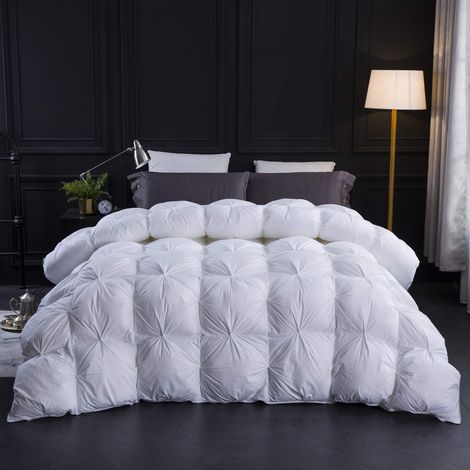 Couette plissée en Plumes d'oiseaux d'eau pour très Grand lit, Tissu 100% Coton 1200 Fils au Pouce carré, Chaud pour Toutes Les Saisons, Blanc, hôtel avec 8 languettes. (1/5)