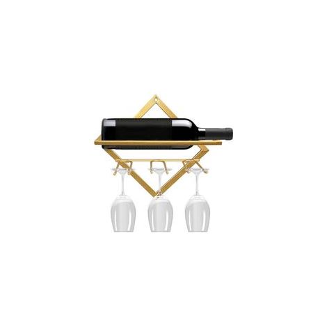 Étagère à vin murale pliable en métal avec 3 supports pour verres à pied(doré) (1/5)