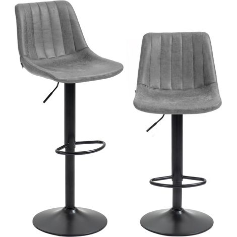 Set of 2 Leathaire Tub Bar Stools - Grey (1/5)
