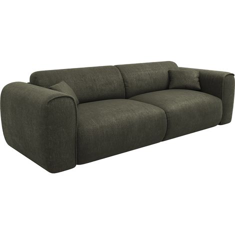 Canapé 4 places convertible express en tissu texturé vert kaki - Couchage 160 cm - Matelas 13 cm mémoire de forme POGNIA (1/4)