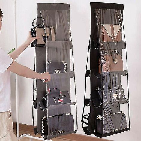 Hängender Handtaschenorganizer mit 8 Fächern für Kleiderschrank/Garderobe – Grau (1/3)