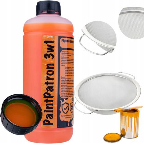 Rosfix PaintPatron – Konservierungs- und Reinigungsflüssigkeit für Farbspritzgeräte  1L, 3in1  Korrosionsschutz, Frostschutz, Reinigungsmittel  Sowie Metallsieb 290mm