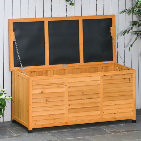 Boîte Rangement Extérieure Couvercle Ouvrant Store Design Aménagement Extérieur Bois Naturel 127x56x60cm