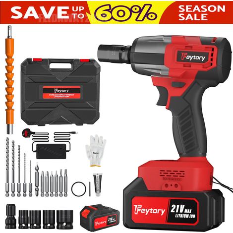 21V Cordless Electric Impact Wrench Drill Gun Ratchet Nut Driver Battery LED Light (1/5)