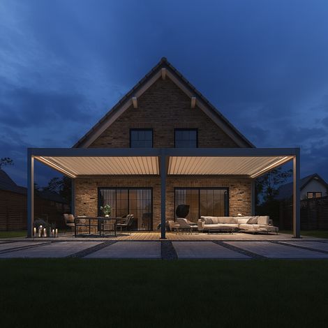 Pergola bioclimatica motorizzata Ombréa 4x8M autoportante – Antracite e Bianco