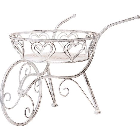 Wheelbarrow-Shaped Planter Off-White Iron 58 x 35 x 31 cm Flower Stand Indoor and Outdoor Standing Plant Holder VETCH (1/5)