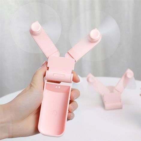 Mini-, faltbarer, tragbarer USB-Ventilator mit zwei Ventilatorköpfen, pink, ABS, 97 g, 103 × 44 × 36 mm, 1 Stück, faltbar (1/5)