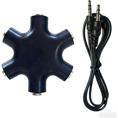 Adaptateur Prise Jack 6 Ports Splitter Audio 3.5mm avec Câble 20cm pour Casque Prise Jack et Enceintes Partage Audio Multiple Noir (1/5)