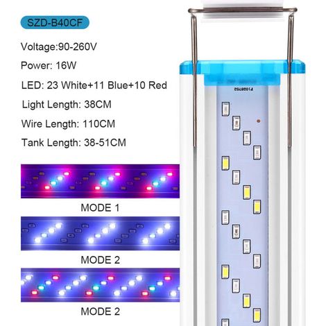 Lampe LED pour Aquarium Ultra Mince - 38 cm, 3 Couleurs Changeantes - Éclairage pour Décoration Aquatique (1/3)