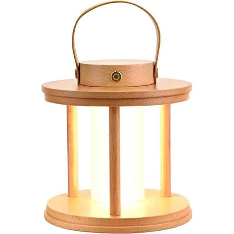 Lanterne veilleuse LED en bois massif - Lampe d'ambiance pour le camping (1/5)