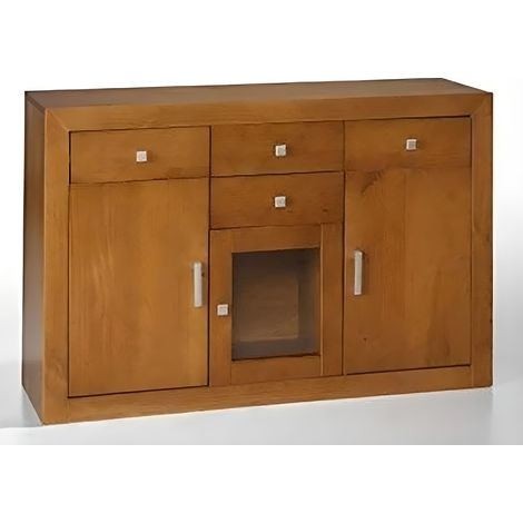 Buffet meuble de rangement en pin massif coloris cerisier - Longueur 130 x Profondeur 42 x Hauteur 86 cm -PEGANE-