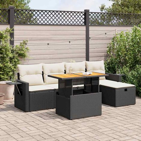 Set sofás jardín y cojines 6 pzas ratán sintético acacia negro vidaXL (1/5)