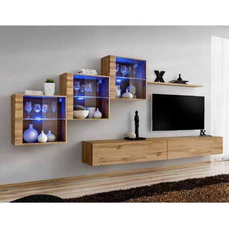 Meuble TV Mural Design "Switch XX" 330cm Naturel (1/4)