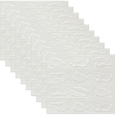Lot de 10 Panneaux muraux 3D, autocollants mousse imperméable effet brique, décoration salon chambre cuisine, blanc 35,5x38,5 cm (1/5)