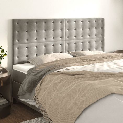 Tête de lit en velours gris clair 200 x 5 x 118/128 cm, hauteur réglable - PANGIVO (1/5)