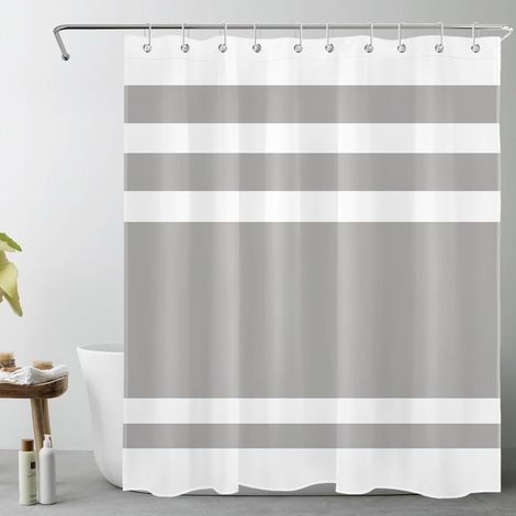 Rayé Gris et Blanc Rideaux de Douche 150x200cm(LxH) Abstrait géométrique Rideaux de Bain avec Crochets, Classique Extra Longue Imperméable Polyester Anti Moule Salle de Bain Décor (1/5)