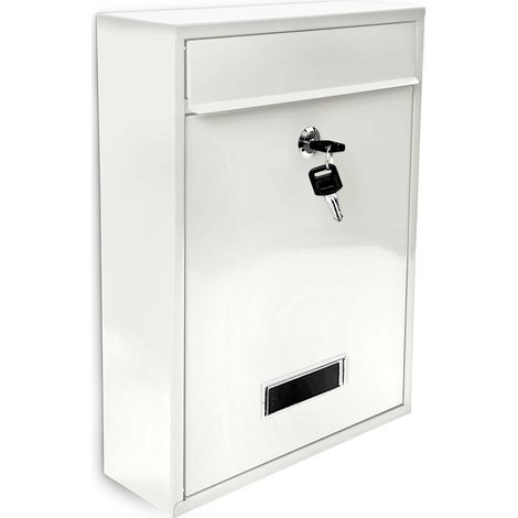 Boîte aux lettres design moderne murale 35 x 26,5 x 8,5 cm fente pour journaux finition laquée en métal blanc (1/2)