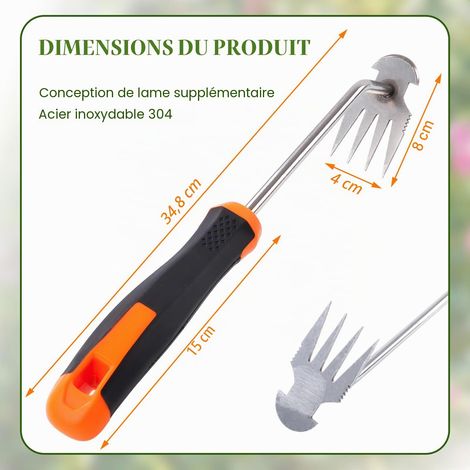Desherbeur Manuel, Outils Jardinage Désherbeurs Manuels Outils, Arrache Mauvaise Herbe avec Gants, Inoxydable Extracteur de Mauvaises Herbes, pour jardin (4 Dents) (1/5)