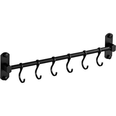 Rails de cuisine avec 8 crochets coulissants, support mural pour ustensiles de cuisine, crochets pour casseroles et poêles, ensemble de supports d'organisation et de stockage, noir, 50 cm (1/5)