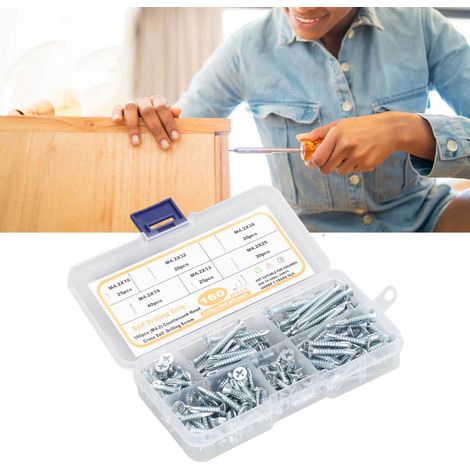 Jeu de 160 vis autoperceuses Phillips à tête fraisée en acier au carbone M4.2 zinguées bleu (1/5)