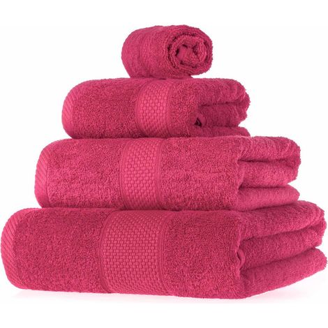 HOMESCAPES Frottee Handtuch Set 4tlg 100% Baumwolle pink