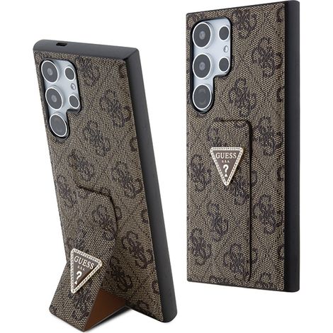 Estuche rígido Guess GUHCS24LPGS4TDW S24 Ultra S928 marrón/marrón con soporte y empuñadura, 4G Triangle Strass (1/5)