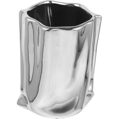 Vase Décoratif en Céramique Argentée 17 Cm Petit Vase Plissé pour Composition de Fleur, Centre de Table Mariage, Décoration Maison et Bureau, Pot à Fleurs Séchées Moderne (1/5)