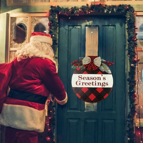 Weihnachtliches Türschild aus Holz, Buchstabenanhänger mit Beeren-Schleife, Wanddekoration für die Haustür (1/5)