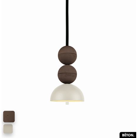 Lampe de suspension en béton - BOSFOR CONCRETE CHOCOLAT - PEYOTE 2 BALLES LED 14W (1/3)