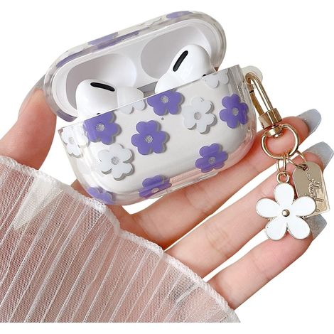 Étui transparent compatible avec les AirPods Pro, motif floral mignon avec porte-clés floral, étui antichoc pour AirPods Pro pour (1/5)