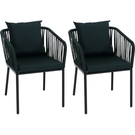 Lot de 2 chaises de jardin HWC-N41, accoudoirs d'extérieur, résistantes aux intempéries, tressage en (1/5)
