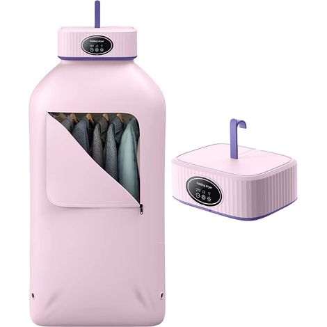 Sèche-linge électrique portable - Mini séchoir à air chaud pliable 600 W pour appartement,voyage,camping,fermeture éclair - Minuterie 1/2/4 H,rose (1/5)