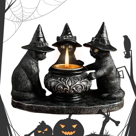 Halloween-Kerzenständer aus schwarzem Kunstharz, gruselig, lustige Sammelfiguren  Halloween-Votivkerzenhalter für Zuhause, Schlafzimmer, Esstisch, Wohnzimmer, Spukhaus, Party, Urlaub (1/5)