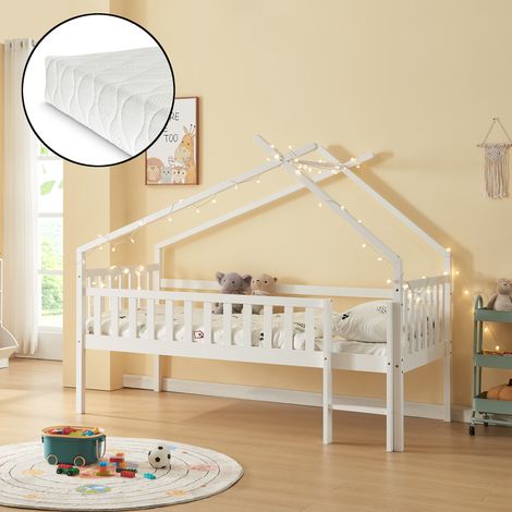 Hausbett Sotkamo mit Matratze 90x200cm mit Rausfallschutz Weiß [en.casa]