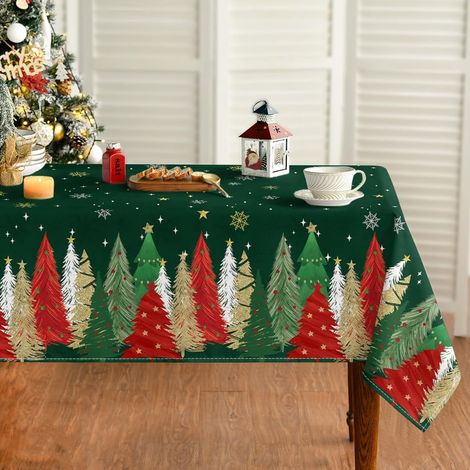 Nappe De Table - Sapin De Noël Vert - 132 X 178 Cm - Rectangulaire - Lavable En Machine - Pour Décoration De Fête Et Pique-Nique - 1 Pièce (1/5)