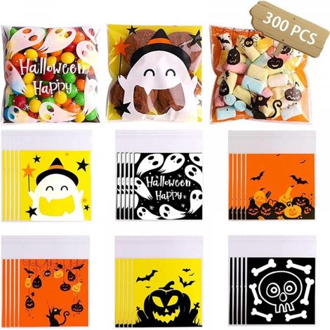 300 Pièces Sac de Bonbons Biscuits D'Halloween emballage Cadeau, Transparents Auto-adhésifs (6 Modèles) (1/5)
