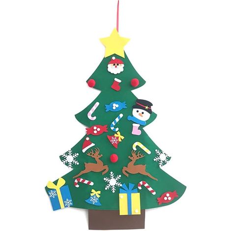 Sapin de Noël en feutrine, jeu de bricolage pour stimuler la créativité des enfants, fabriqué en feutrine, sapin de Noël à faire soi-même avec des décorations (1/5)