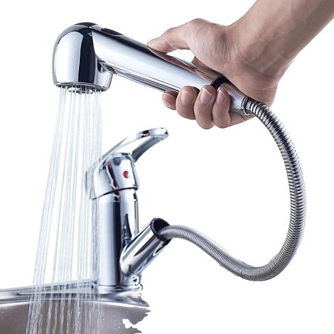 Grifo de cocina de acero inoxidable 304, para encimera, con caño extraíble, 2 tipos de chorro y giro de 360°. (1/5)