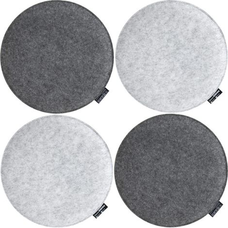 Lot de 4 coussins ronds en feutre Ø 35cm – Épaisseur 3cm – Rembourrage polyester – Réversibles gris clair/dark (1/5)