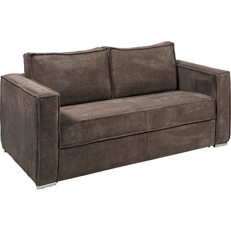 Canapé 3 places convertible express en velours côtelé marron - Couchage à lattes larges 140 cm - Matelas 14 cm LORETO (1/5)