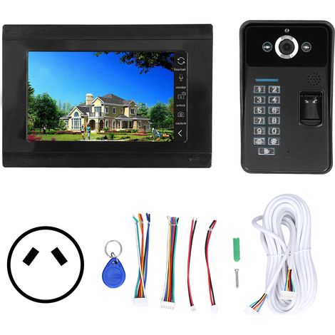 Intelligente Türklingel mit Kamera und Fingerabdruckerkennung, WLAN-Verbindung, 100–240-V-Netzteil, Fernbedienung (1/5)